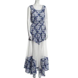 Astier NY Floral Print Blue Netted Long Dress w/ Tags Size: XS